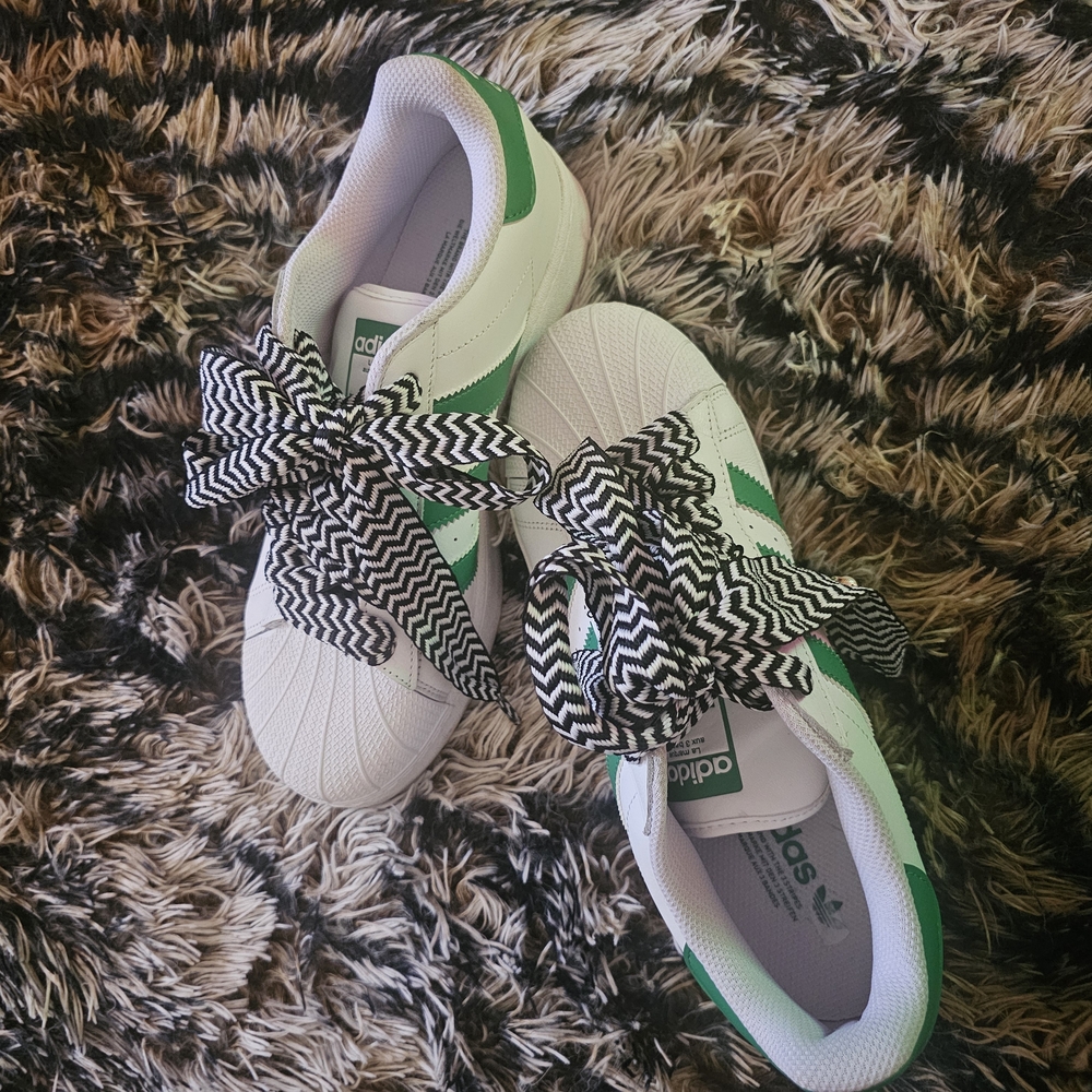 Adidas White and Green Sneakers with Bold Laces
